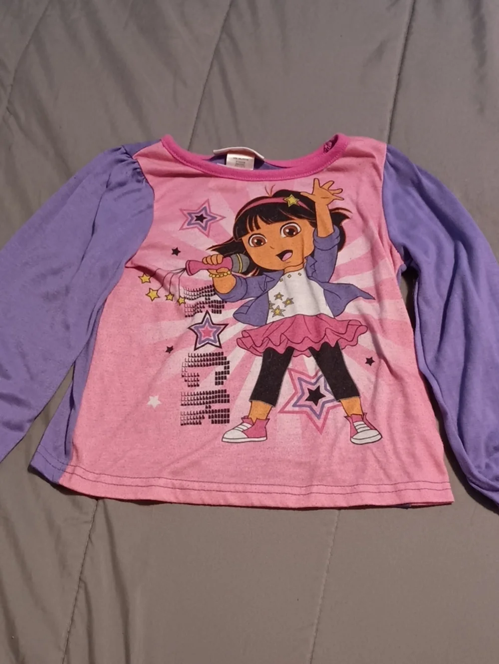 Vintage Nickelodeon Pink & Purple Dora Rock Star Long-Sleeve Pajama Shirt